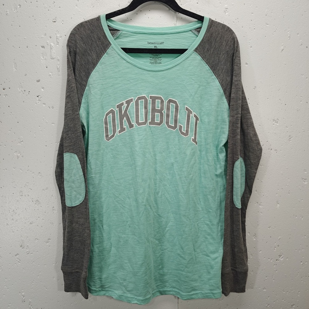 Boxercraft Womens Top Size XL‎ Okoboji Teal Gray Raglan T-Shirt